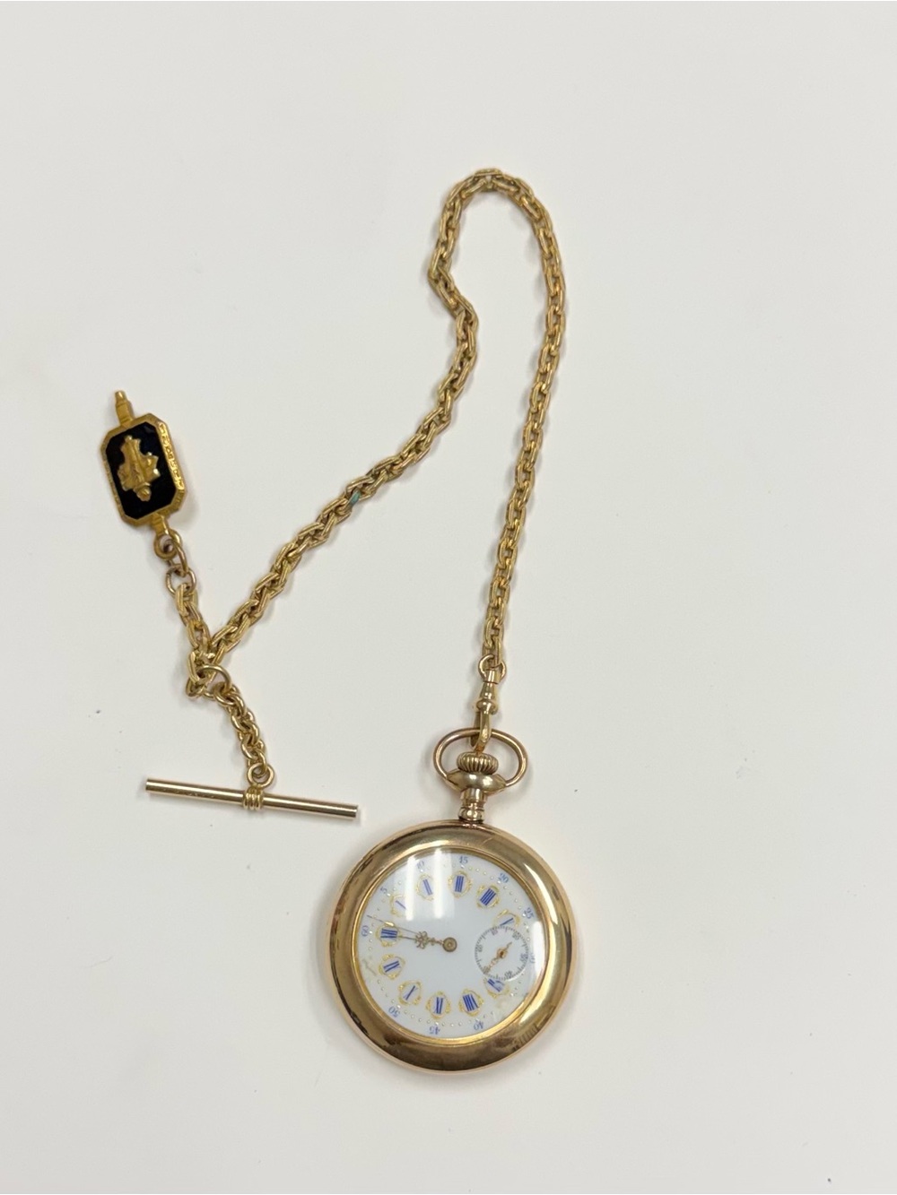 Elgin Gold Vintage Pocket Watch with onyx pin chain